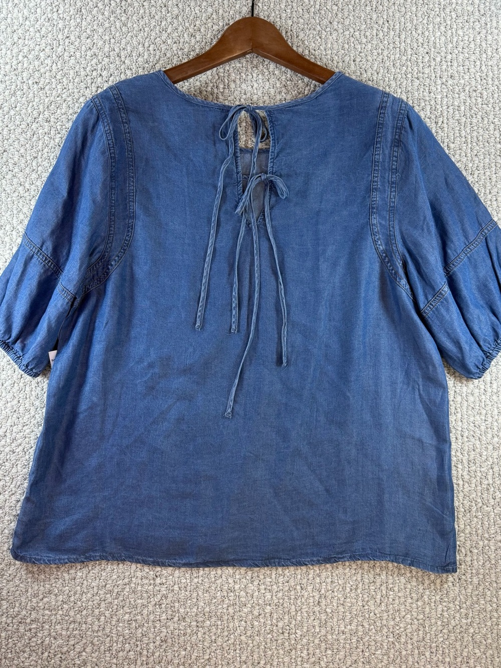 Lightweight Indigo Chambray coastal Short Sleeve top by Laurel Grey women Sz L - Picture 5 of 10
